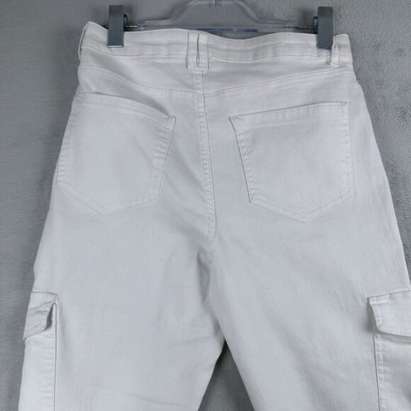 Bluespice Cargo Jeans Bootcut Leg Womens Size 9 Mid Rise White Denim Stretch - Picture 3 of 11